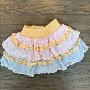 LoveShackFancy Yellow Smocked Detail Skirt